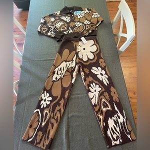 Cider Floral Brown Sweater Set XL NWT